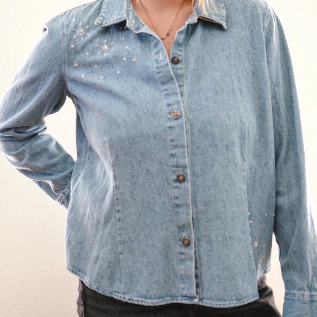 Christopher Banks women's blue denim long sleeve button down shirt size S