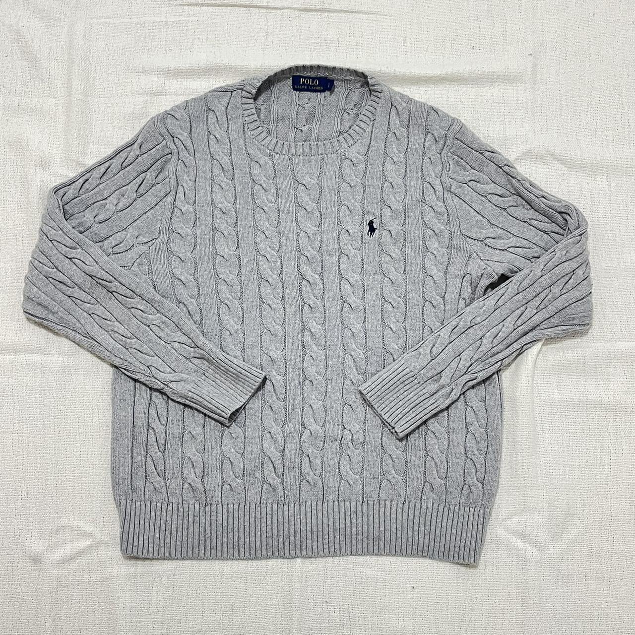 ralph lauren cable knit grey sweater - Depop