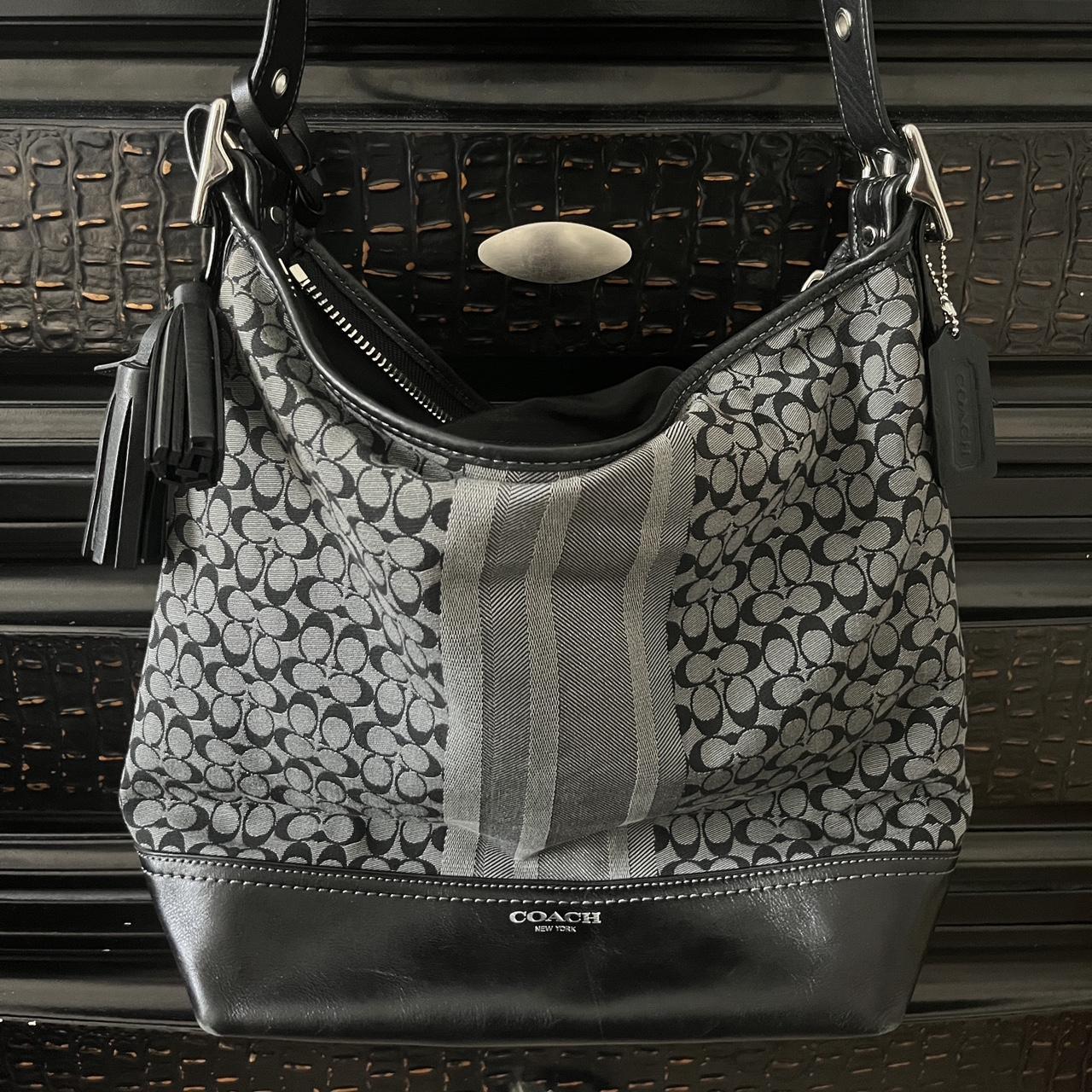 Small Coach shoulder bag. Black and grey. great condition. | Shoulder bag,  Coach shoulder bag, Canvas leather bag