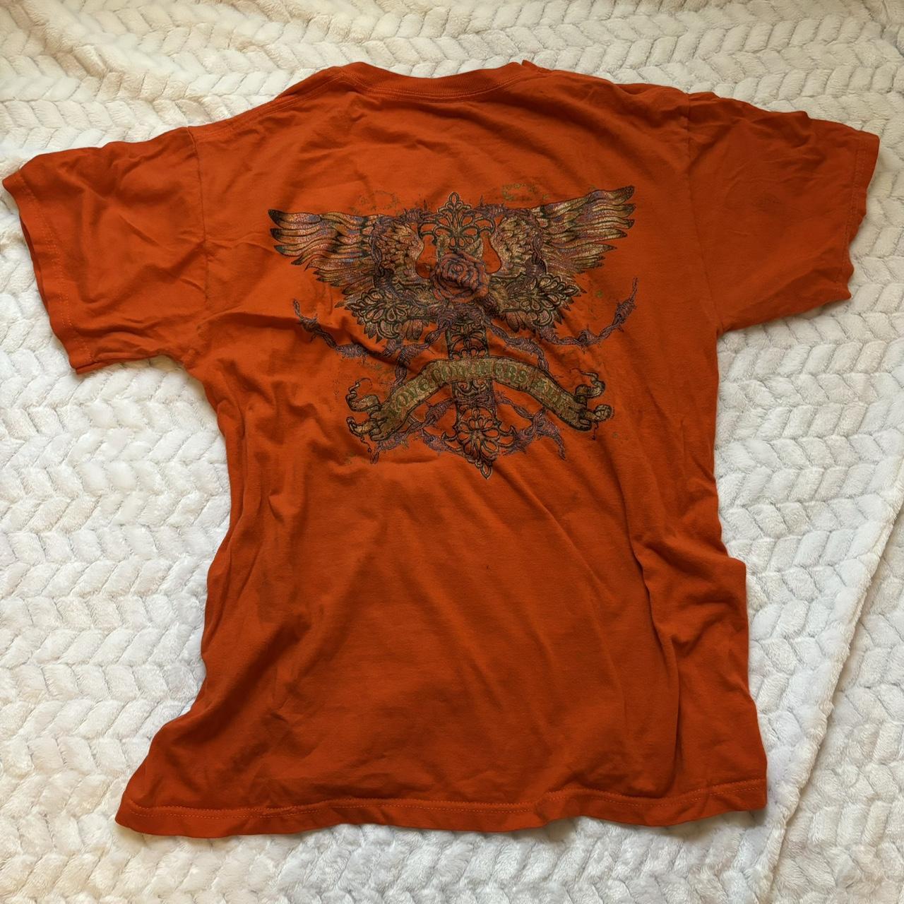 cross grunge graphic orange t-shirt large (no label... - Depop