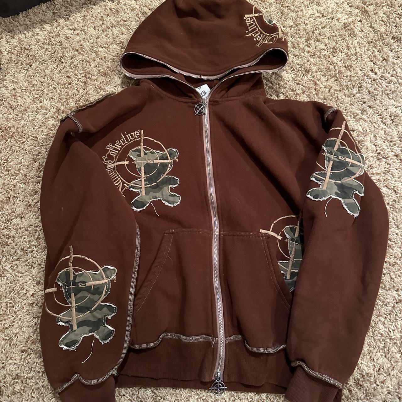Named collective brown zip up hoodie with army bear... - Depop