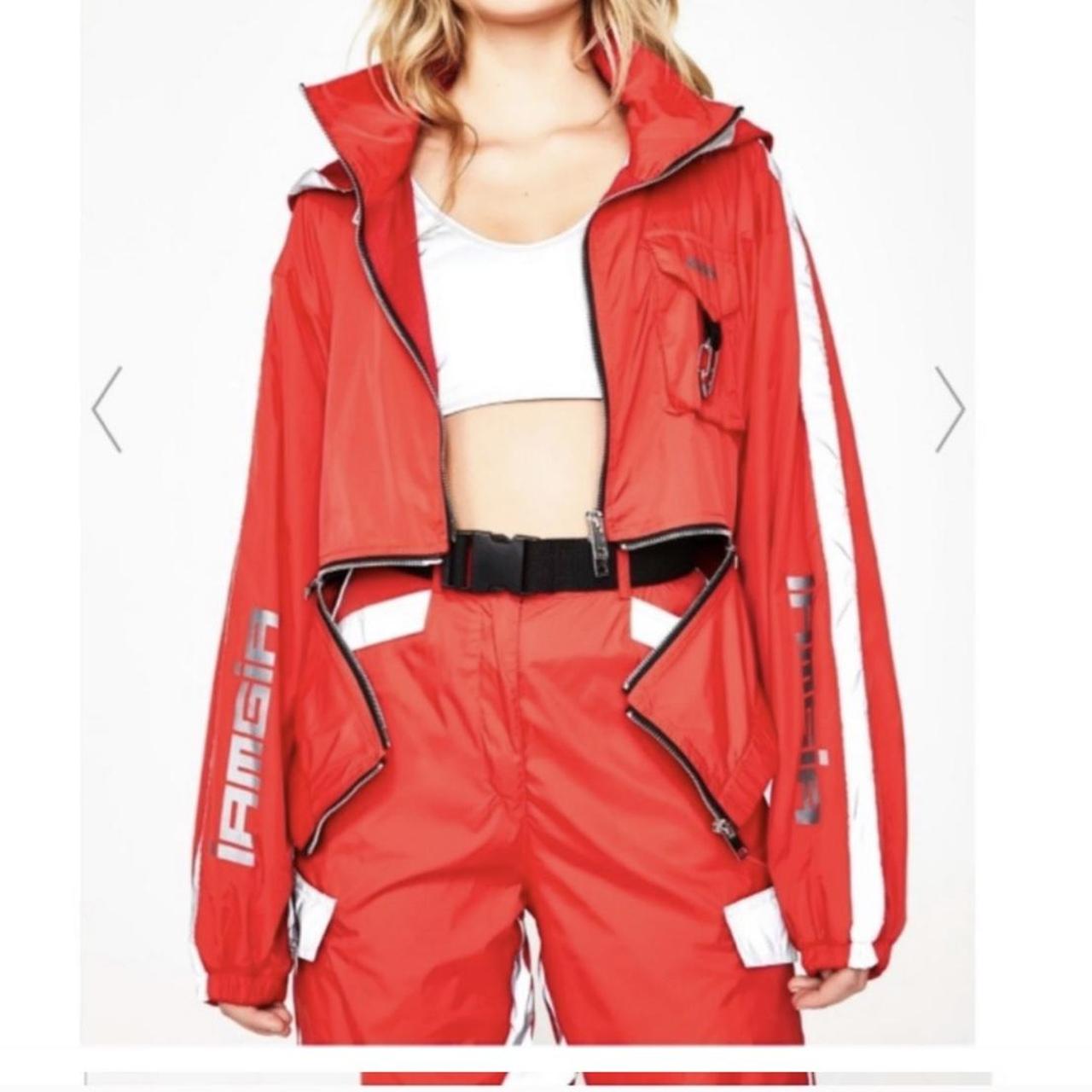 I AM GIA red windbreaker reflective sweatsuit worn... Depop