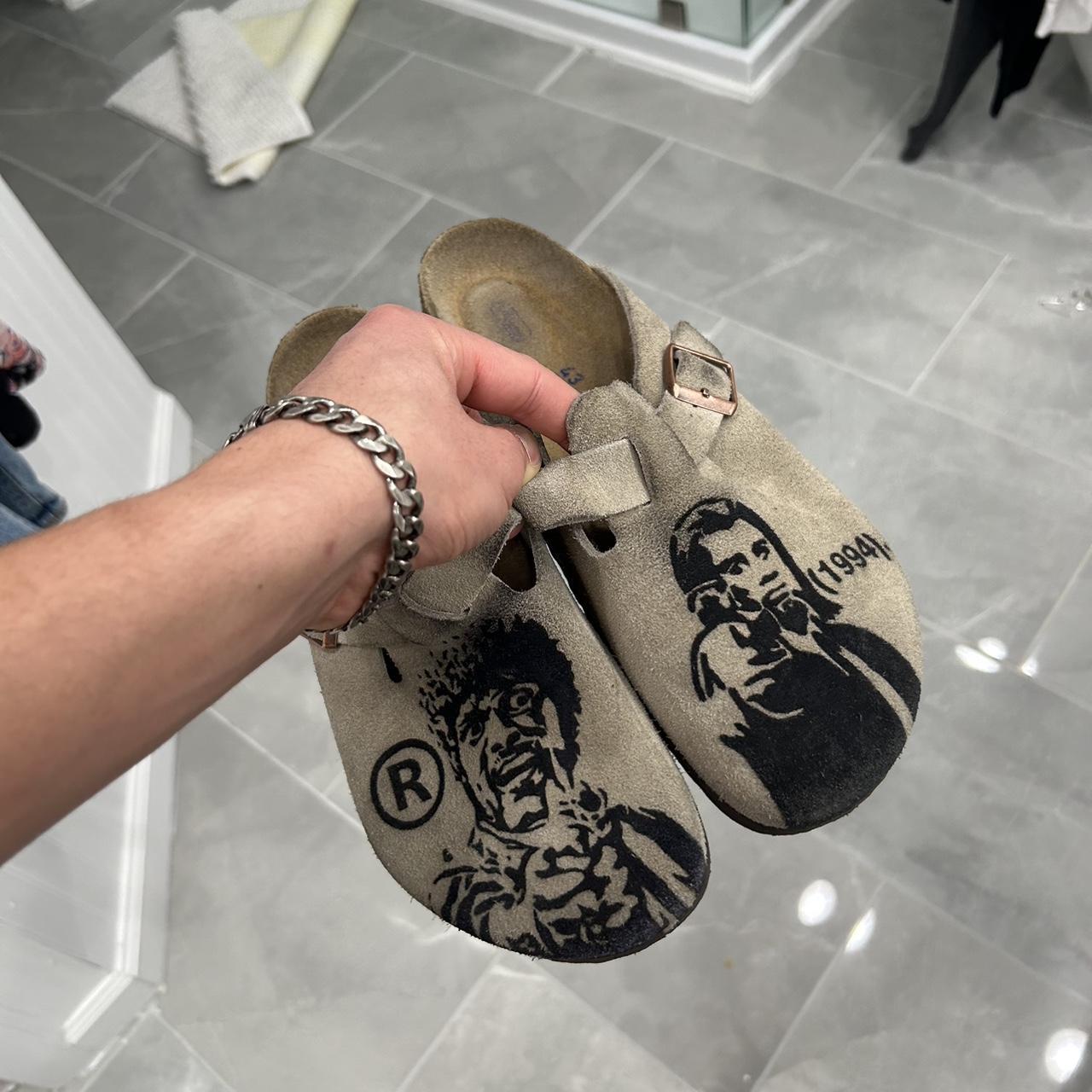 metallic birkenstock clogs