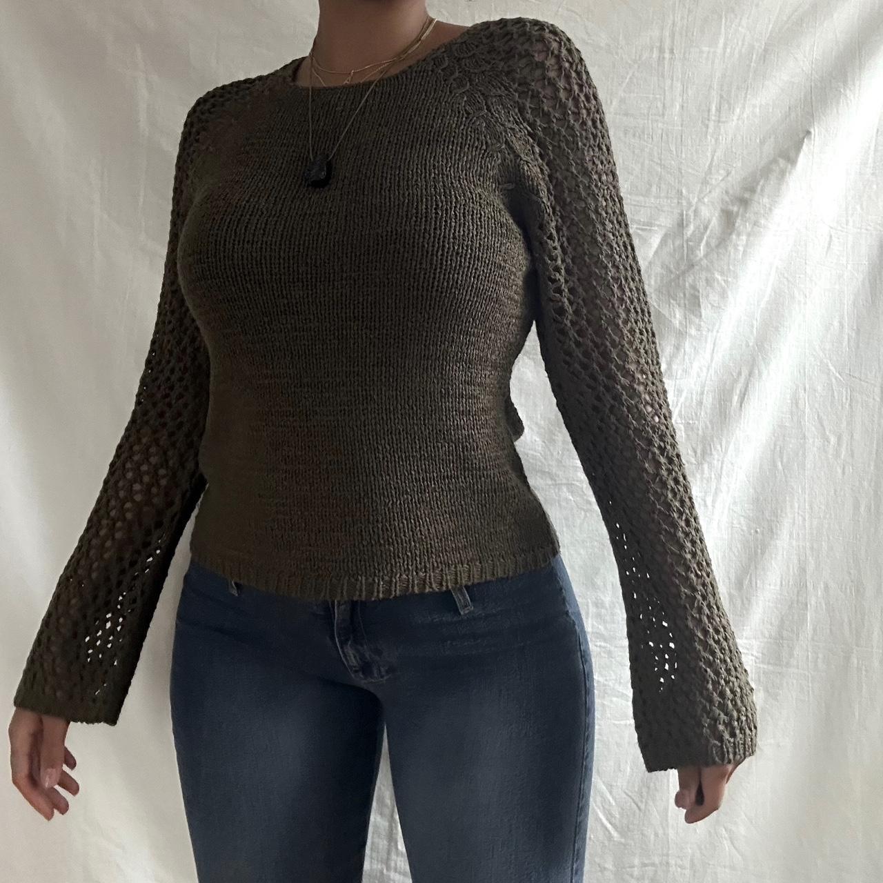 Knitted sweater crochet sleeves in khaki brand... Depop