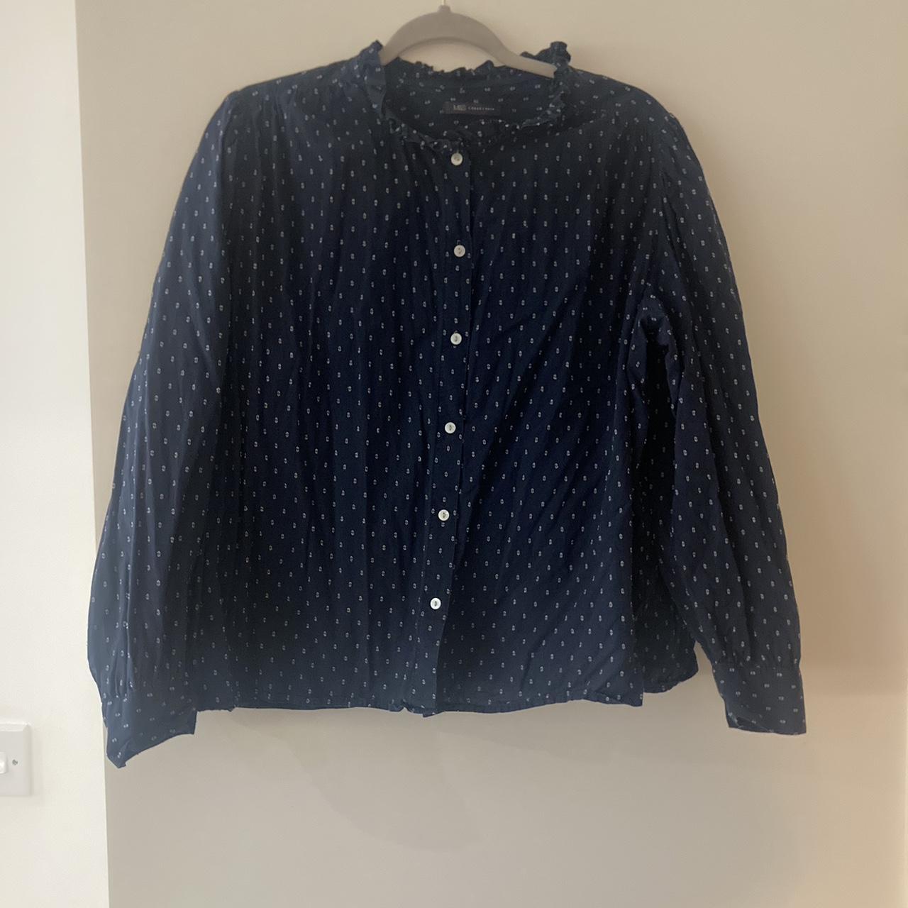 Navy M&S pie crust collar shirt. Navy dobby cotton... - Depop