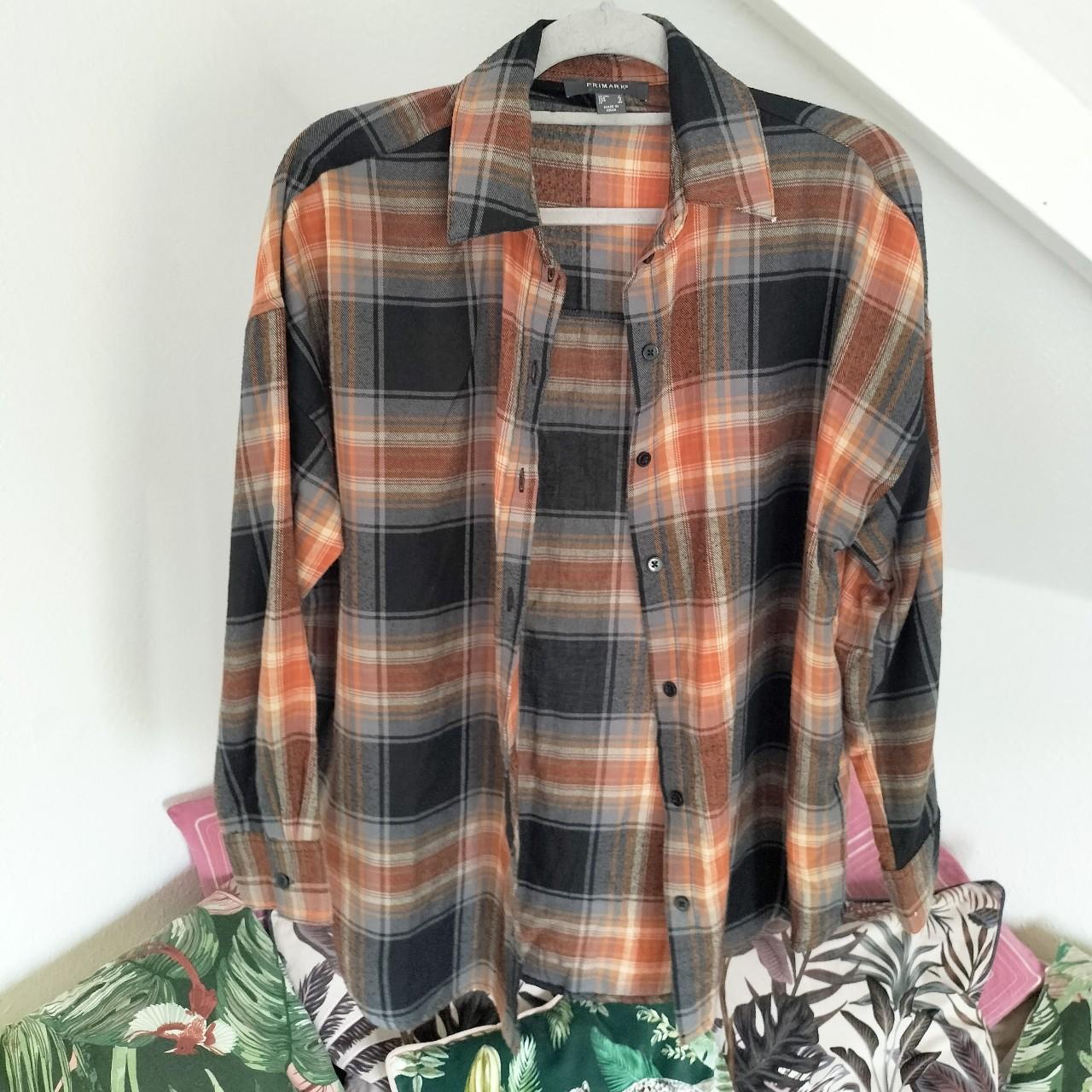 🧡 Orange Grey Black Checked Shirt Primark Size Depop