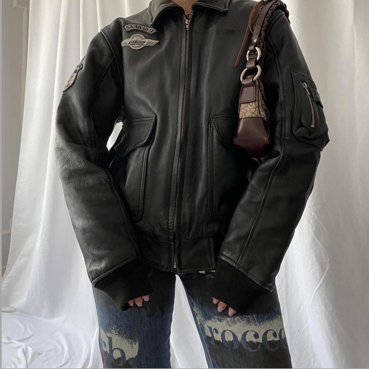 Armani Jeans black vintage leather jacket Gorgeous | Depop