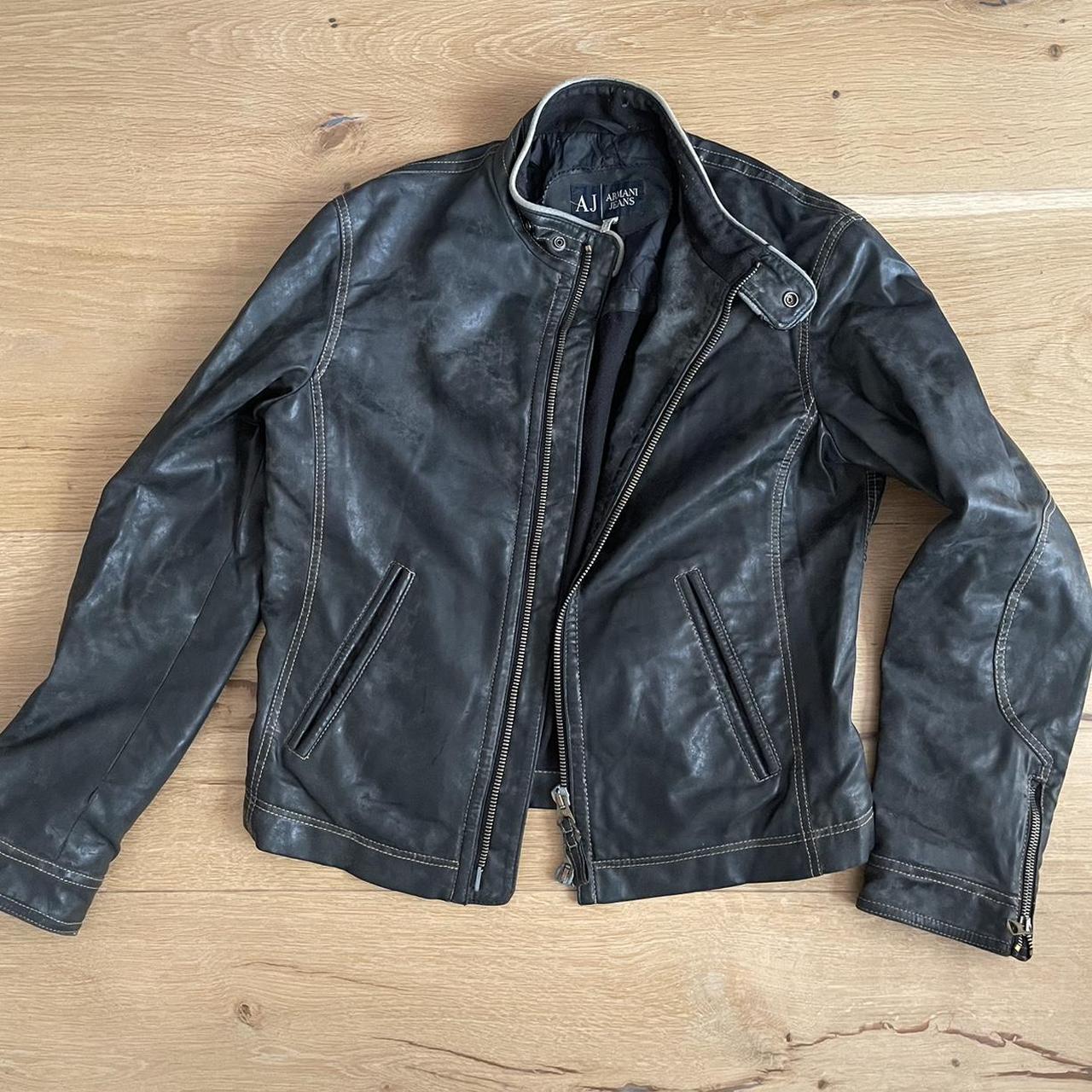 Armani Jeans black vintage leather jacket Gorgeous | Depop