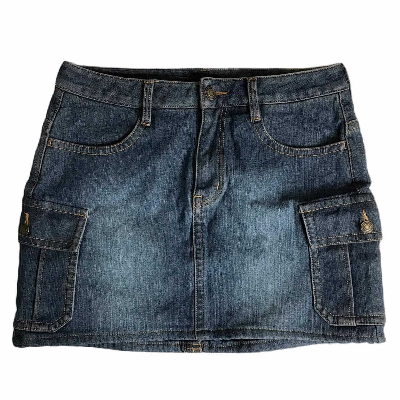 Navy blue y2k denim cargo mini skirt. Features... - Depop
