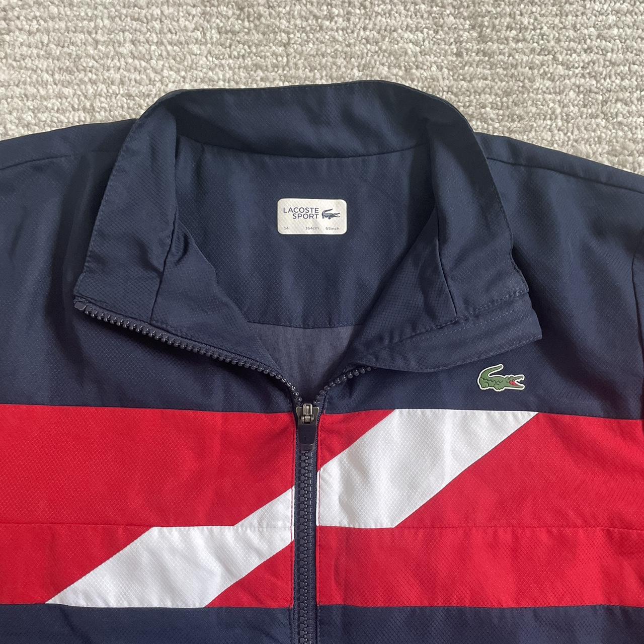 Lacoste Red and Navy Jumper | Depop