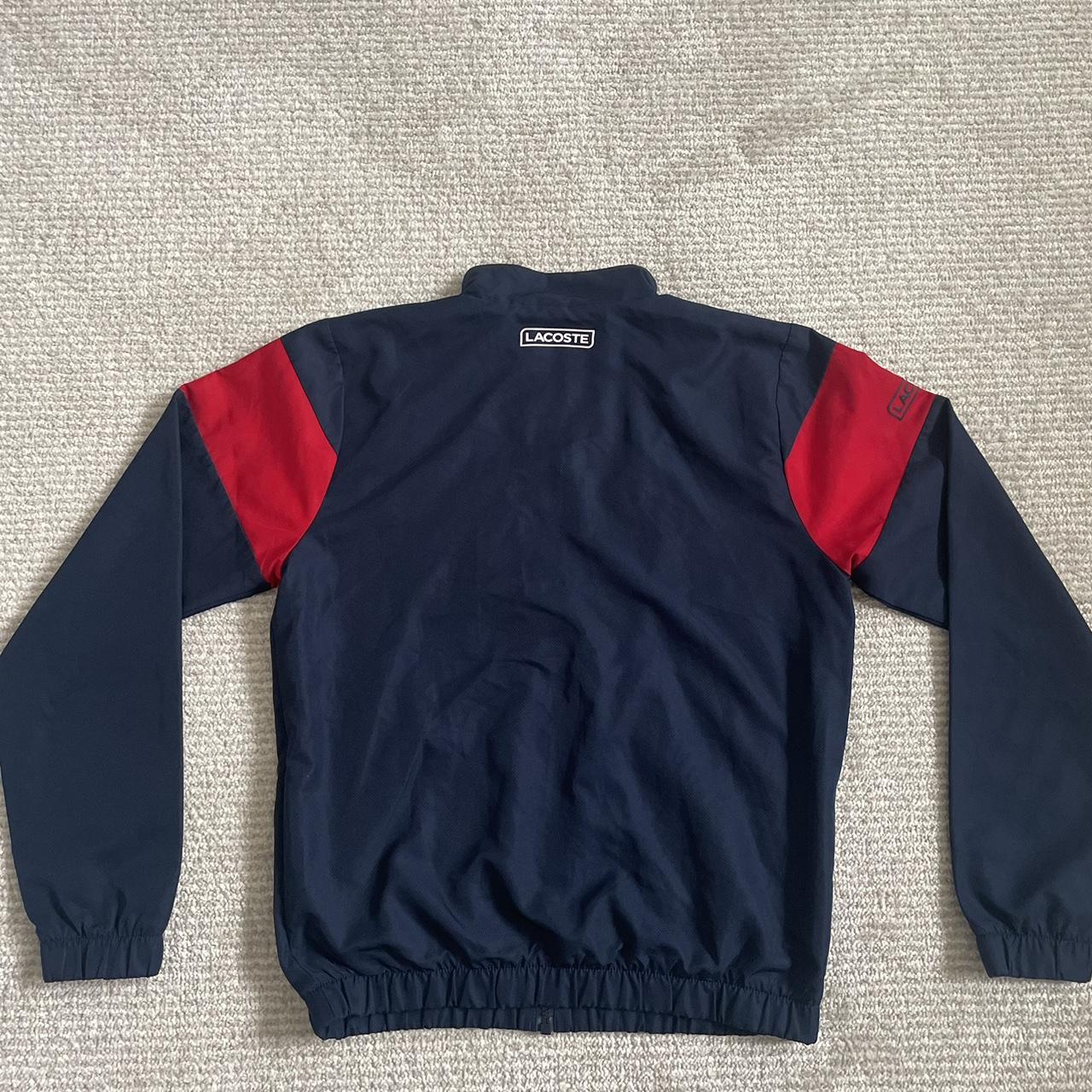 Lacoste Red and Navy Jumper | Depop