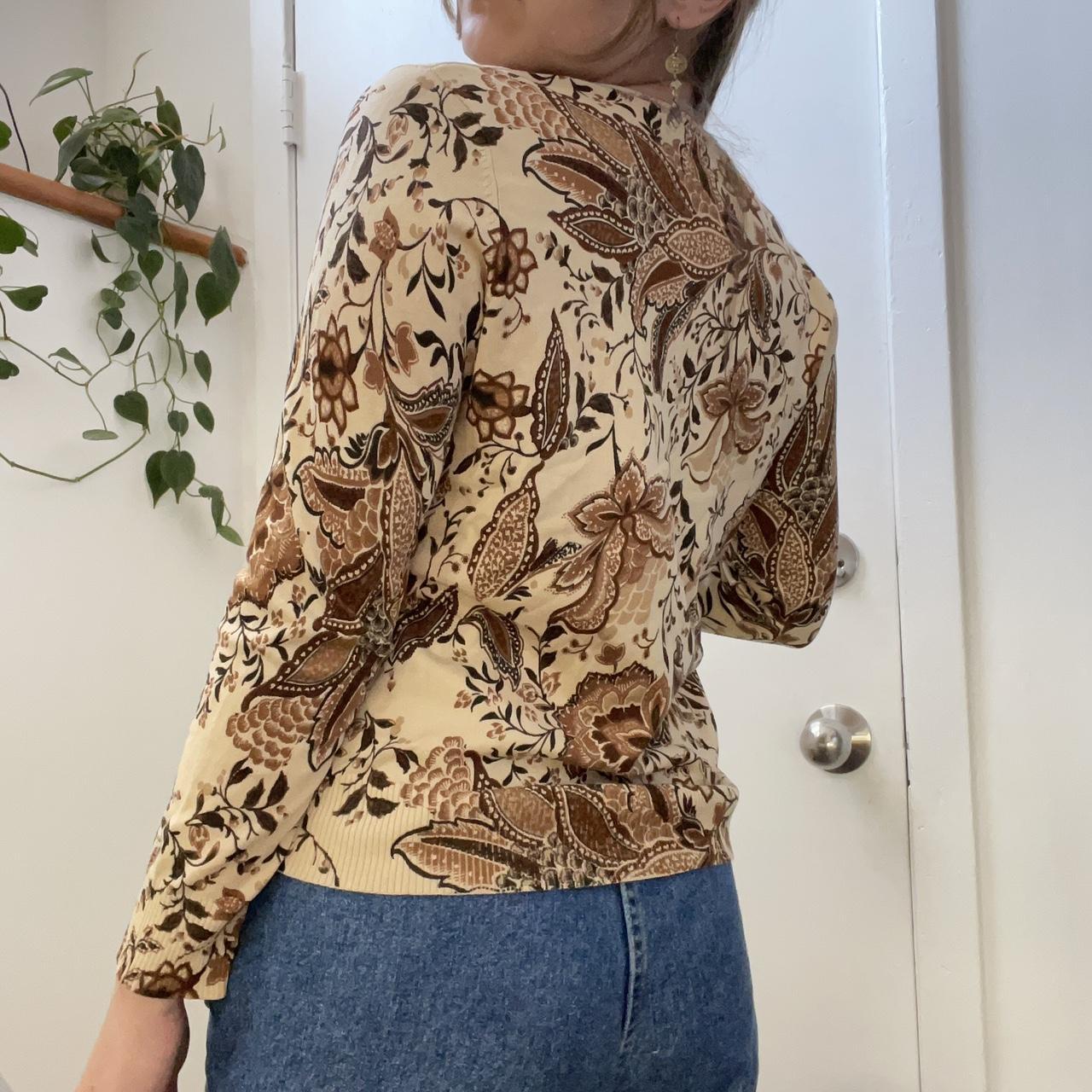 brown and beige tan floral paisley button down... - Depop