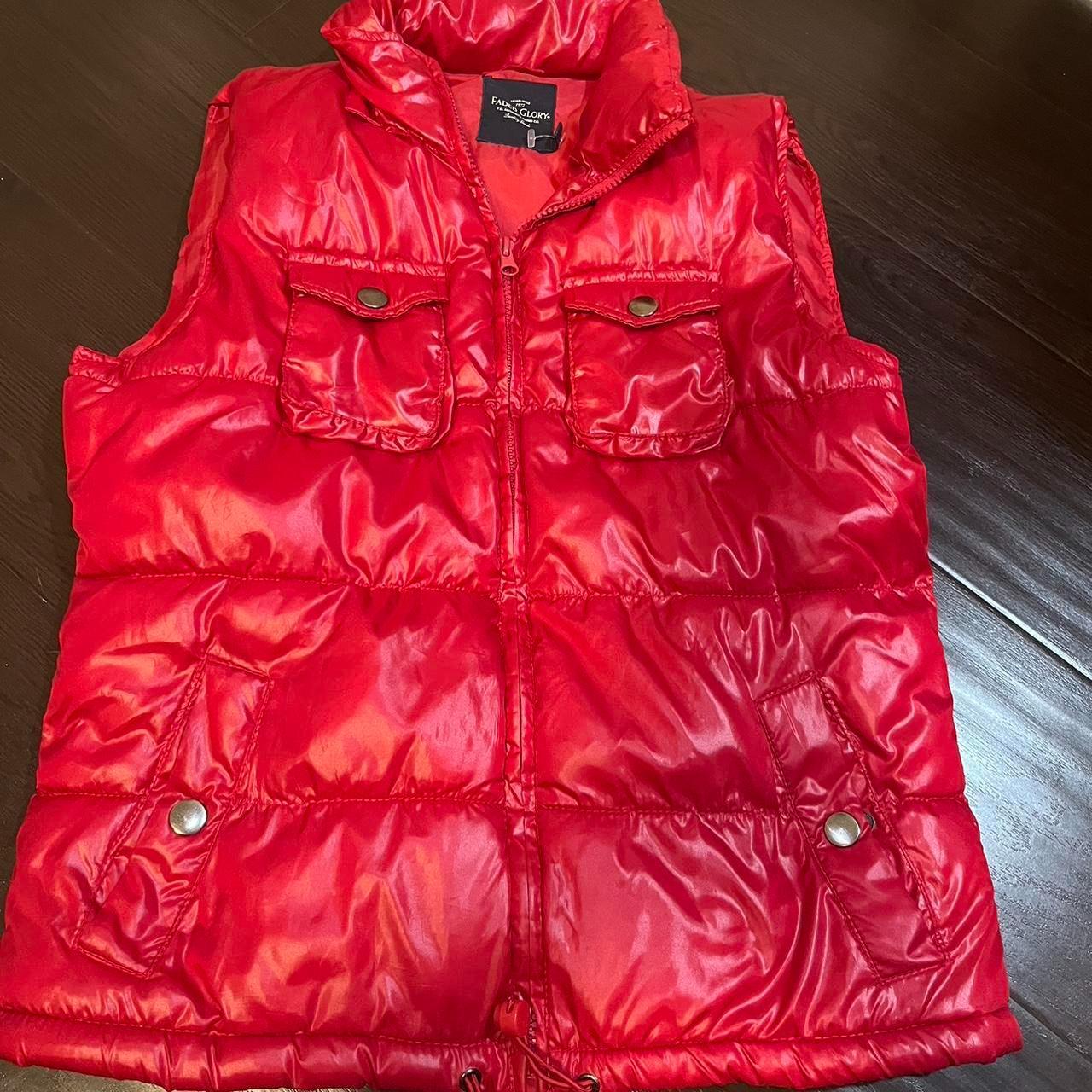 shiny red puffer vest