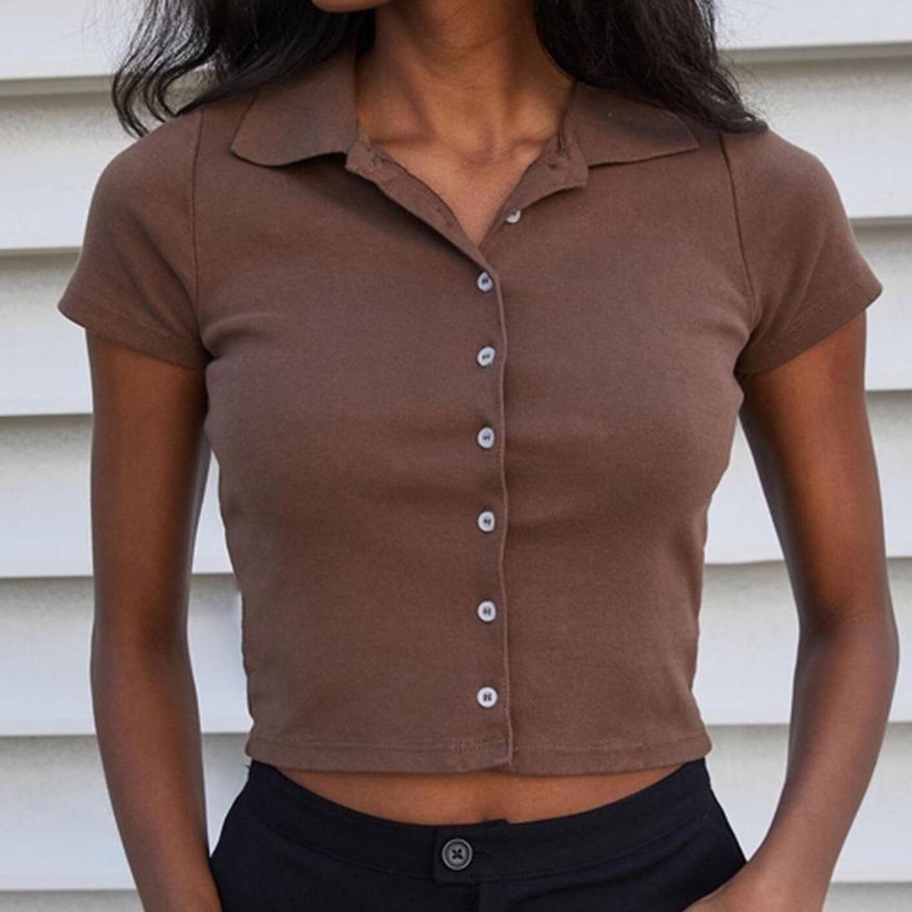 Brown cropped polo shirt brandy melville