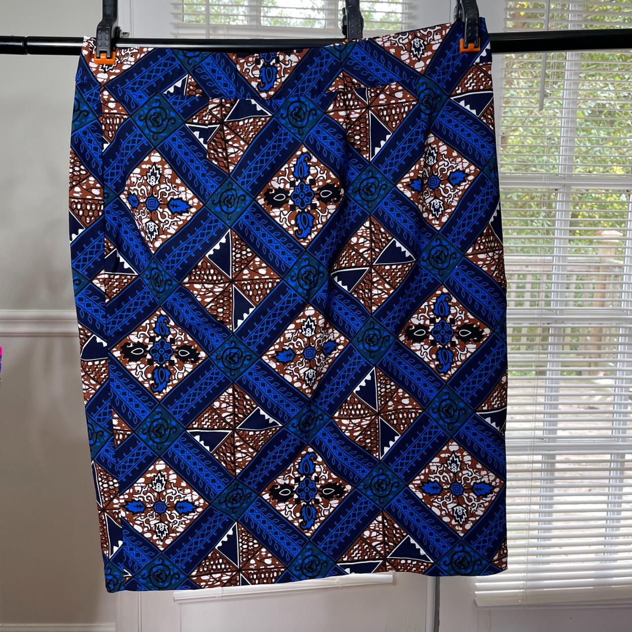 Diyanu African Pattern Kente Blue Pencil Skirt Full Depop 