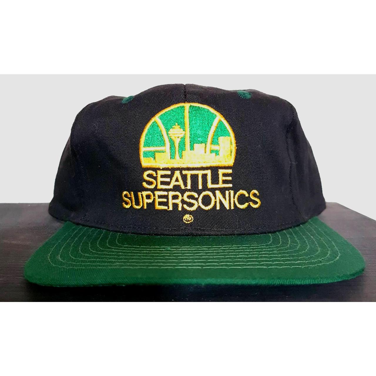 VINTAGE SEATTLE SUPERSONICS SONICS BASKETBALL CAP HAT GREEN BLACK