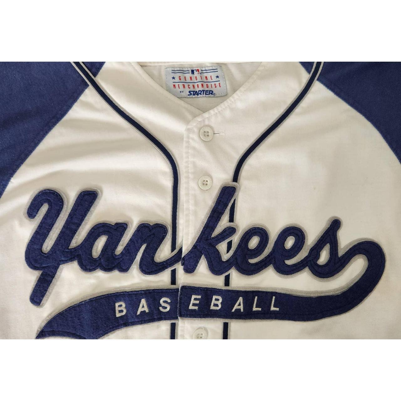 NEW YORK YANKEES 90s BASEBALL JERSEY SHIRT TOP STARTER SCRIPT VINTAGE MLB  MENS L