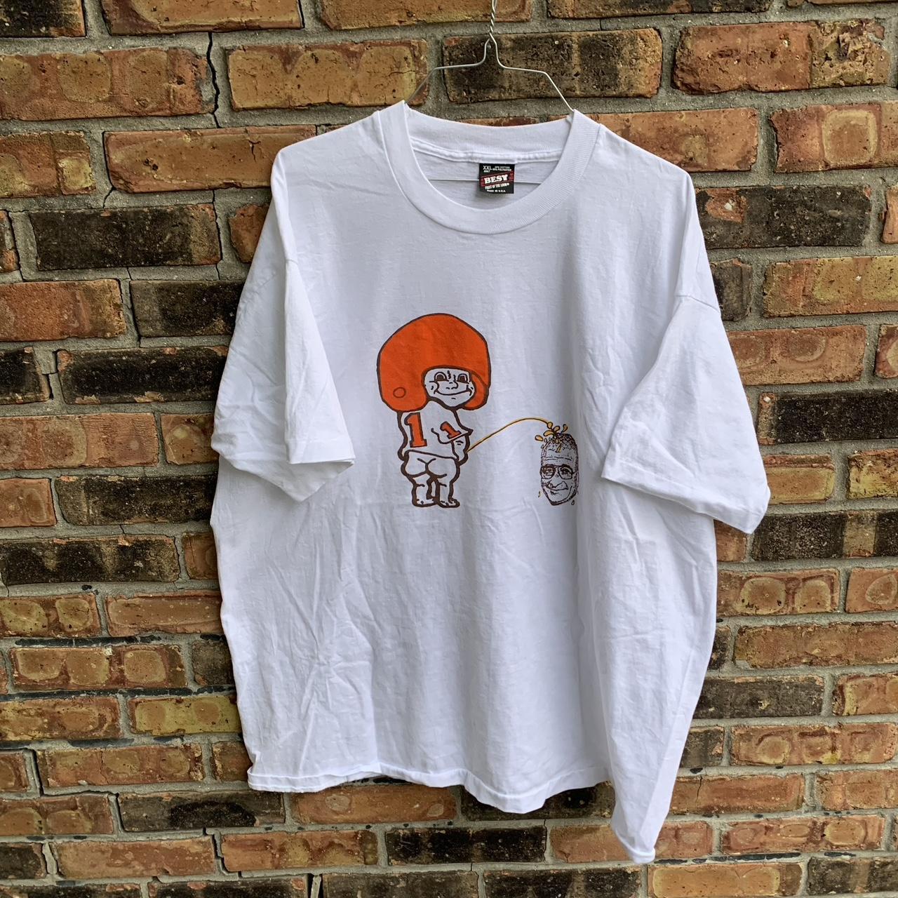 Vintage Funny Cleveland Browns Peeing Shirt In... - Depop