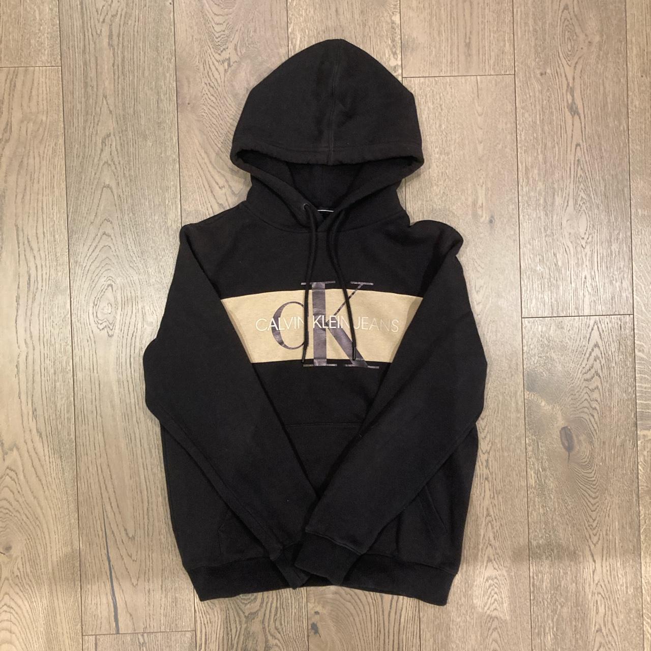 Calvin Klein Jeans Men's Black and Tan Hoodie | Depop