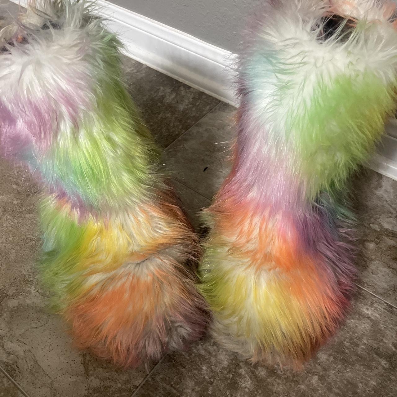 Handmade Rainbow Fur boots size 10 furboots boots