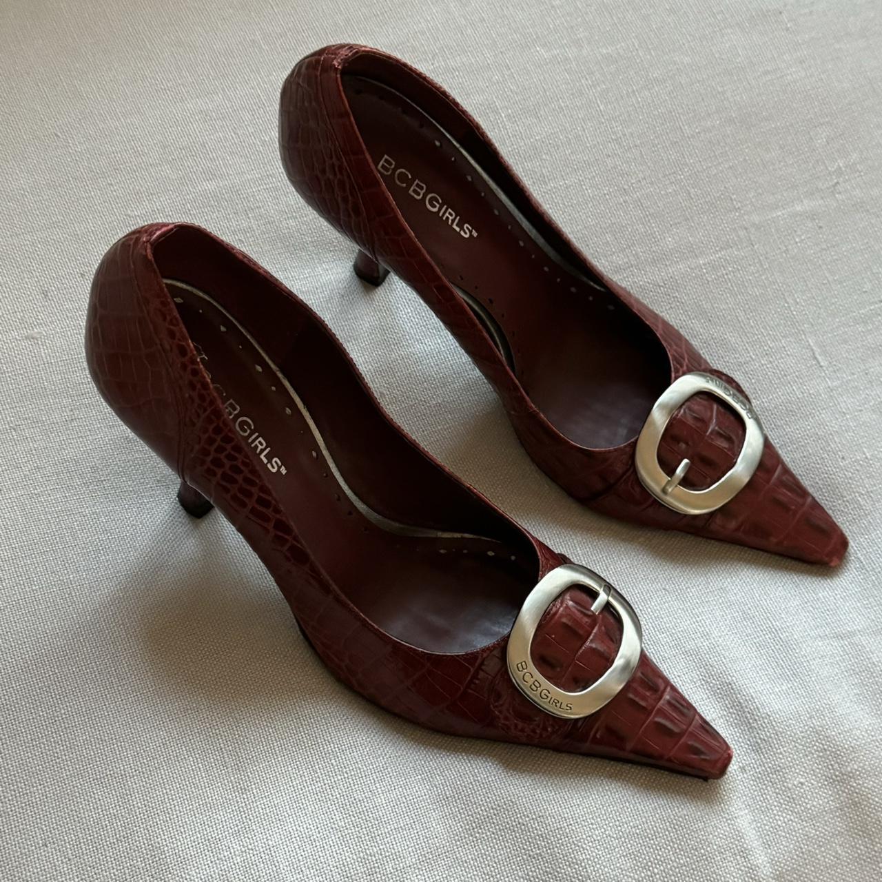 Vintage burgundy red leather pointed kitten heel So... - Depop