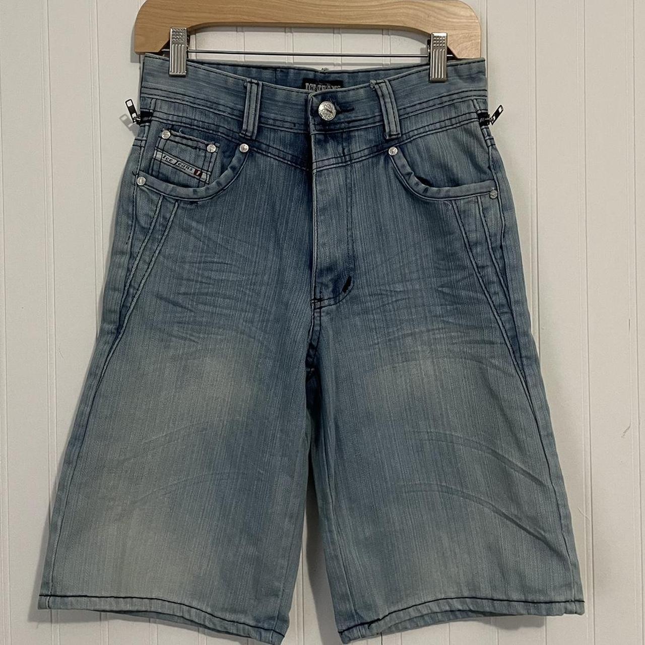 Light denim jorts with metal and zipper details.... - Depop