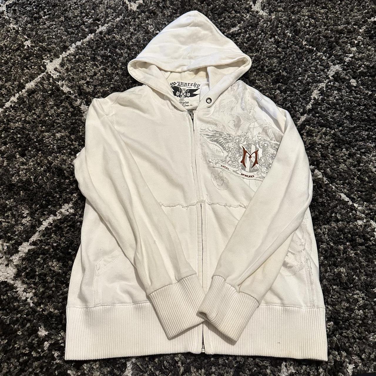 Men's White and Red Hoodie Depop