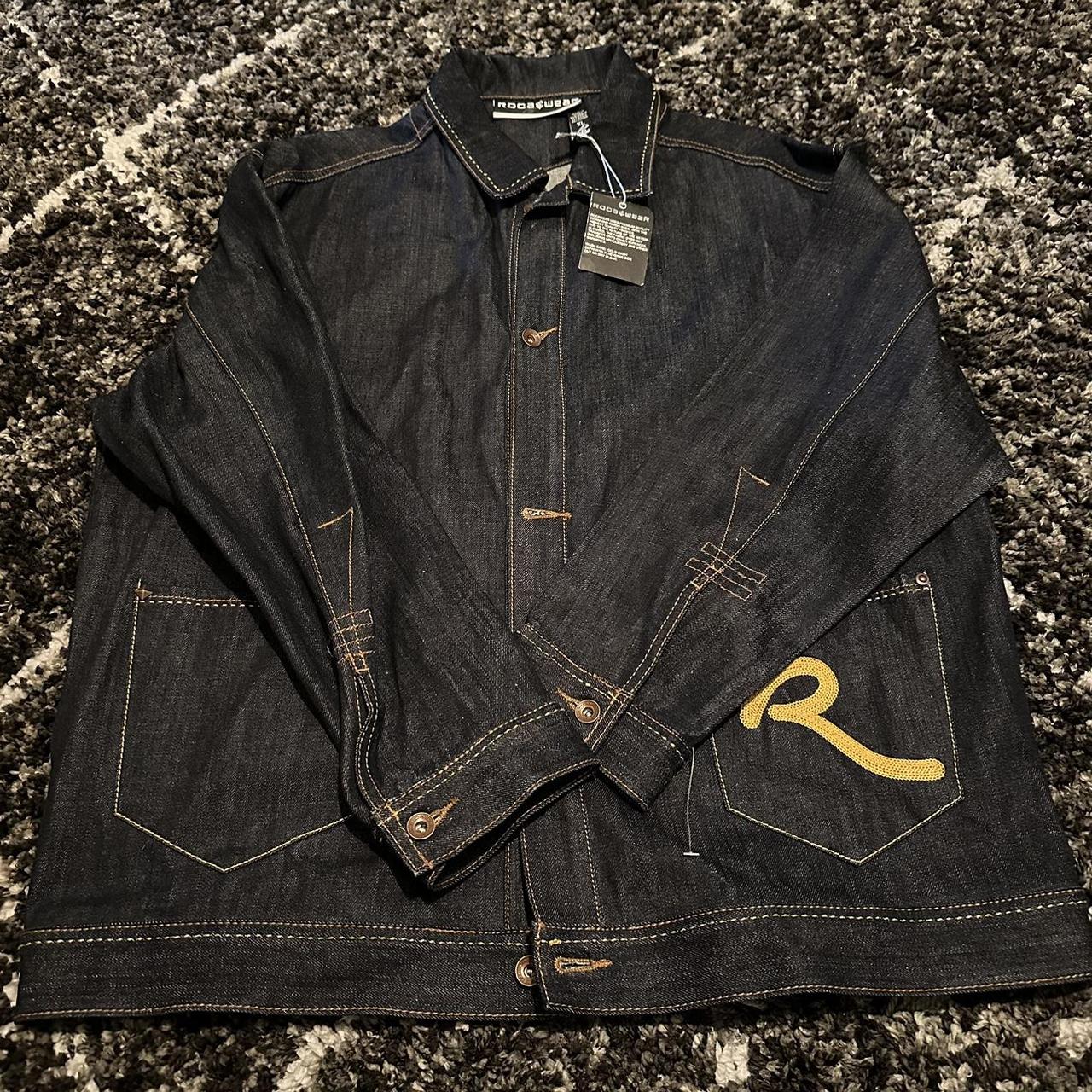 Rocawear Denim jacket Logo on the back Size... - Depop