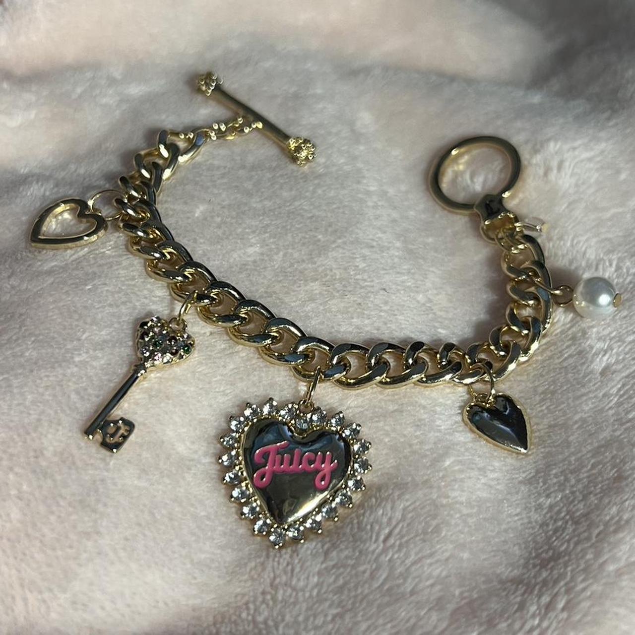 Juicy Couture Bracelet Rose Gold Tone Heart Charm Costume Fashion Jewelry