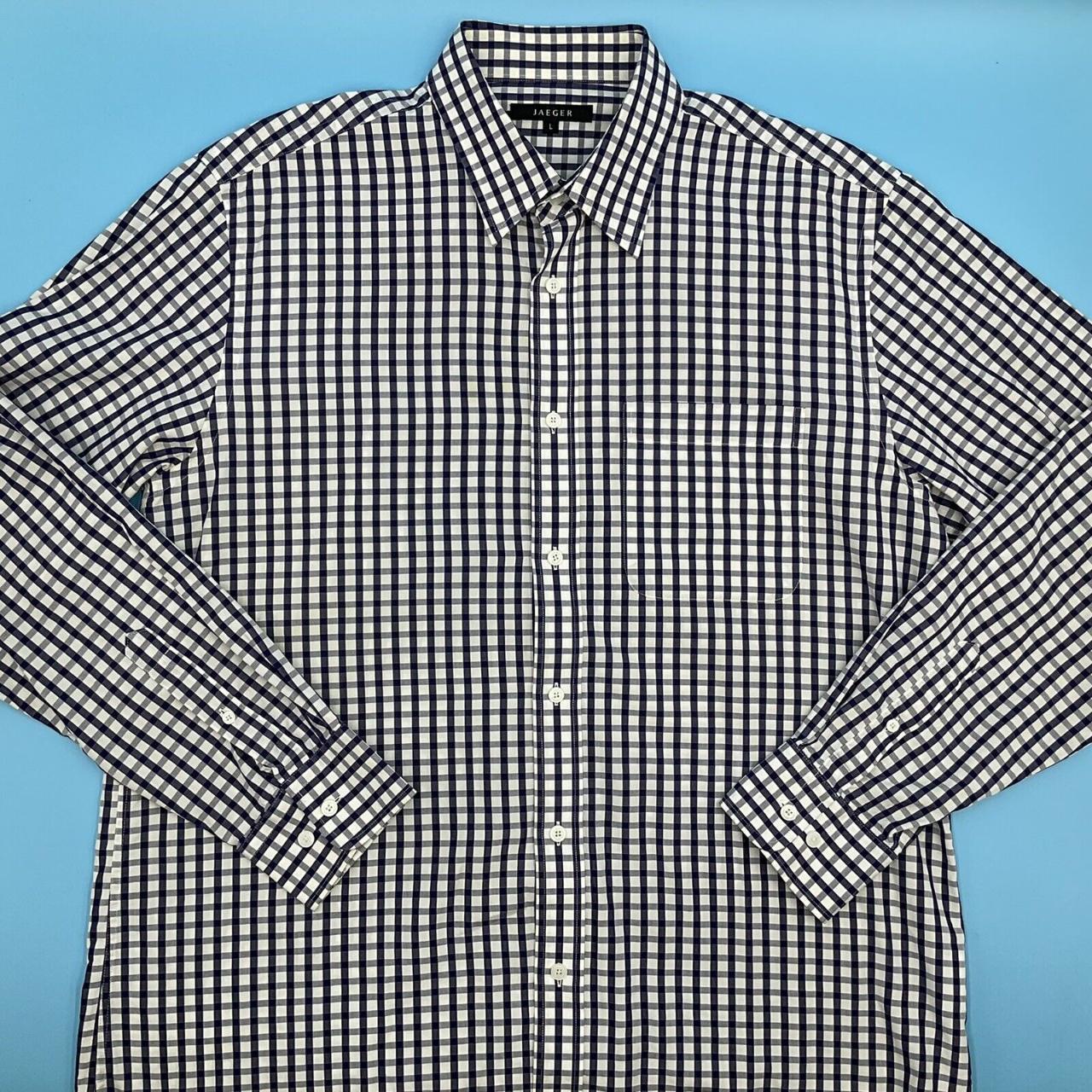 Jaeger Men’s Check Button Cotton Blue Long Sleeve... - Depop