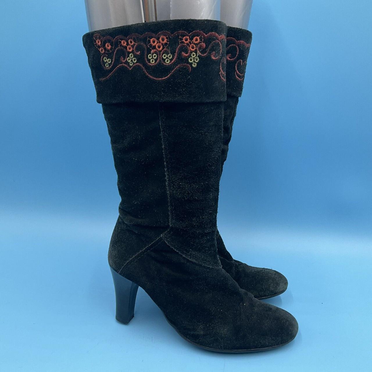 Clarks Women’s Mid-Calf Black Suede Heel Boots - UK... - Depop