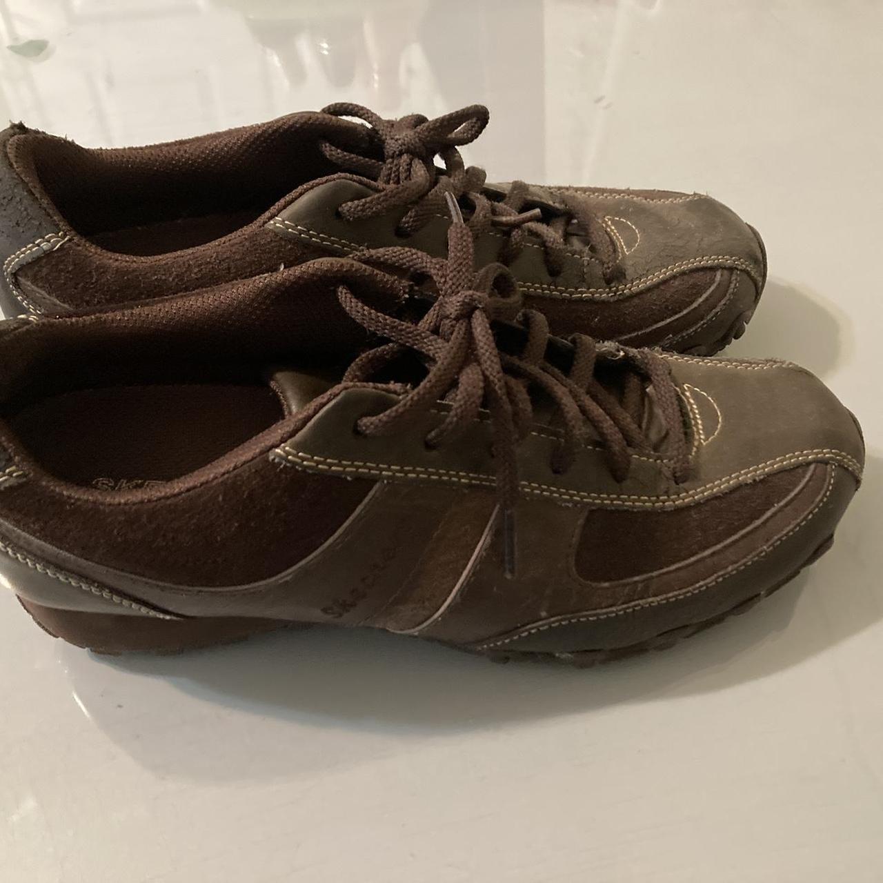 the coolest vintage chocolate brown skecher... - Depop