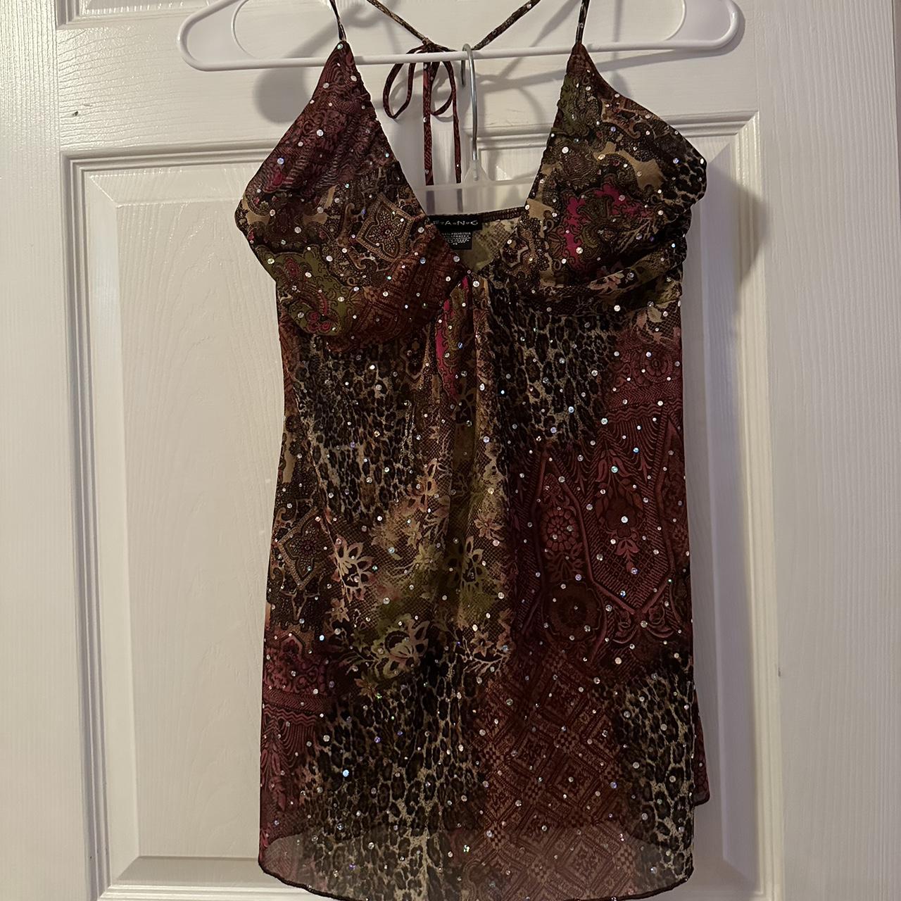 Sparkly sheer Y2K cheetah print patterned flowy... - Depop