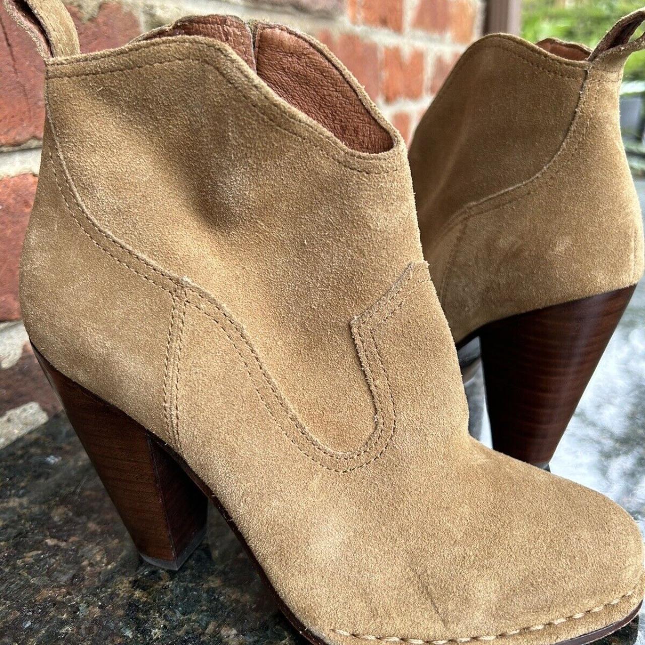 Frye Madeline Suede High Heeled Cashew Ankle Booties