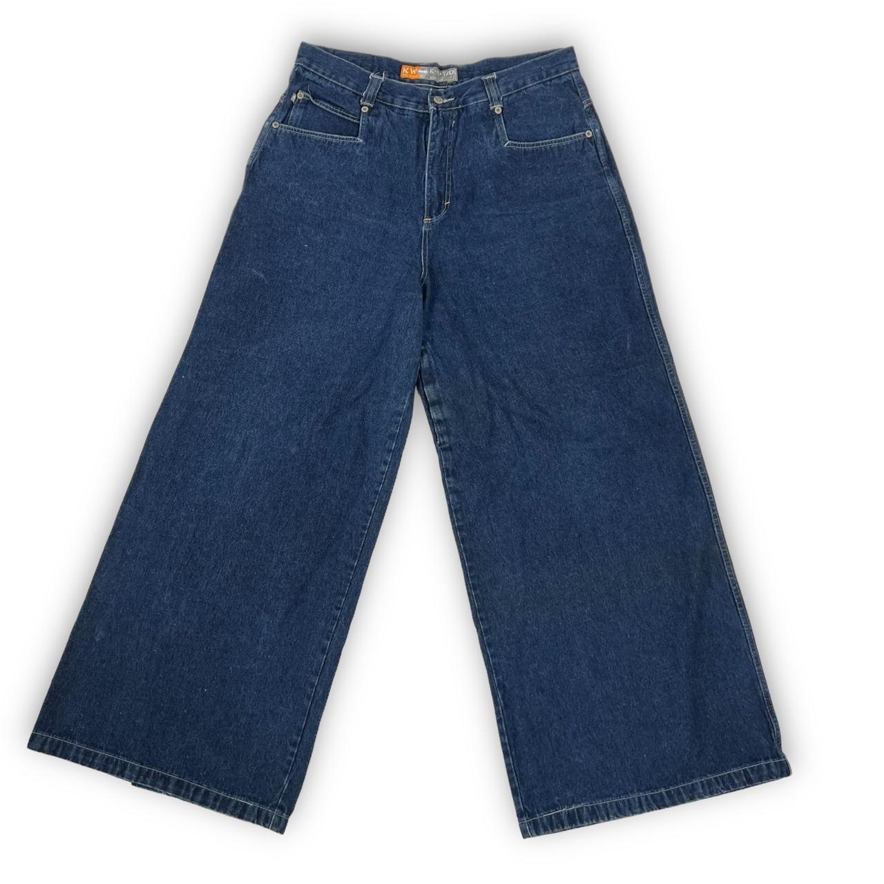 90s/Y2k dark wash kikwear rave jeans. Has a hidden... - Depop