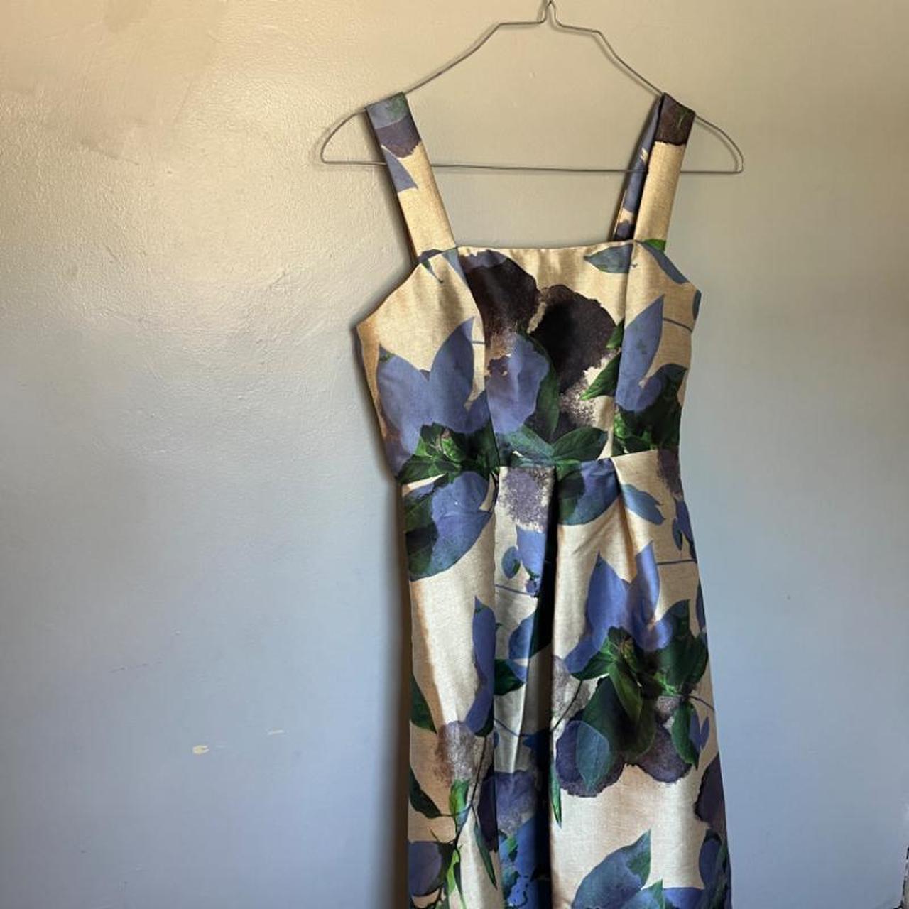 Kay Unger Floral Print Dress in Blue, Green, and... - Depop