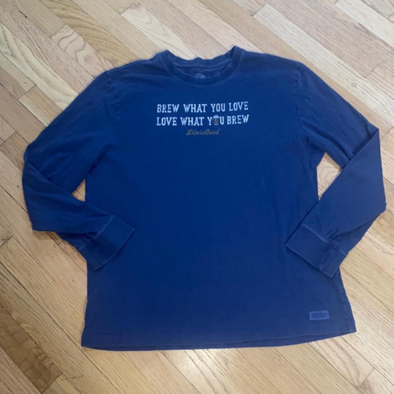 Life is Good Men's Blue and White T-shirt | Depop