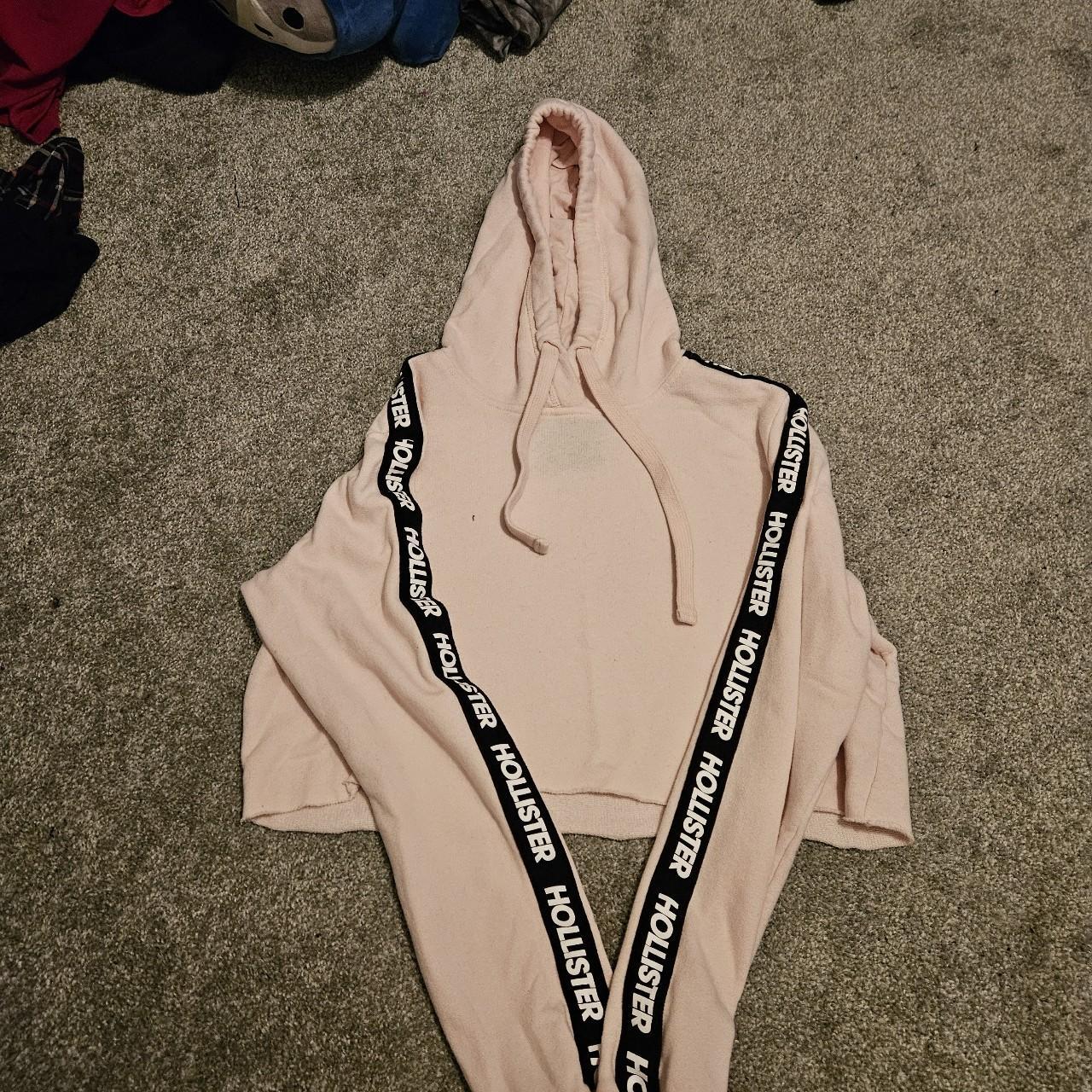 Cropped Pink Hoodie Stain On One Of The Sleeves Fits - Depop