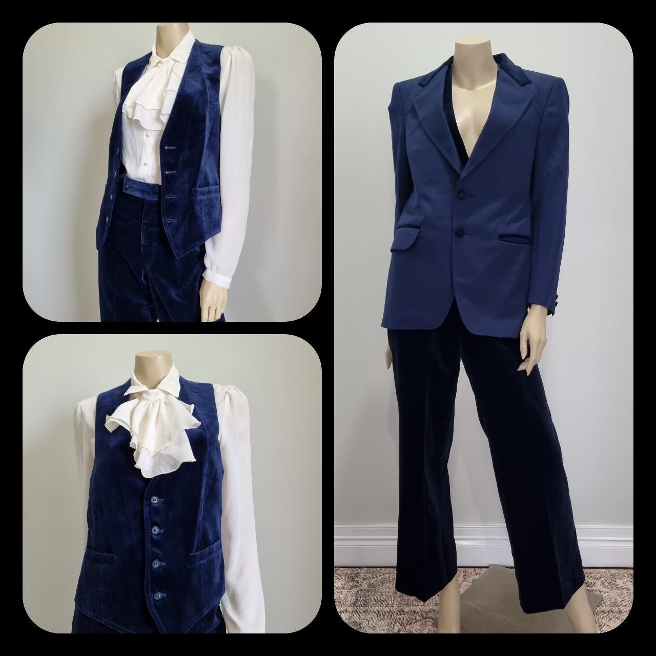3 piece velvet suit in a sumptuous deep blue. This... - Depop