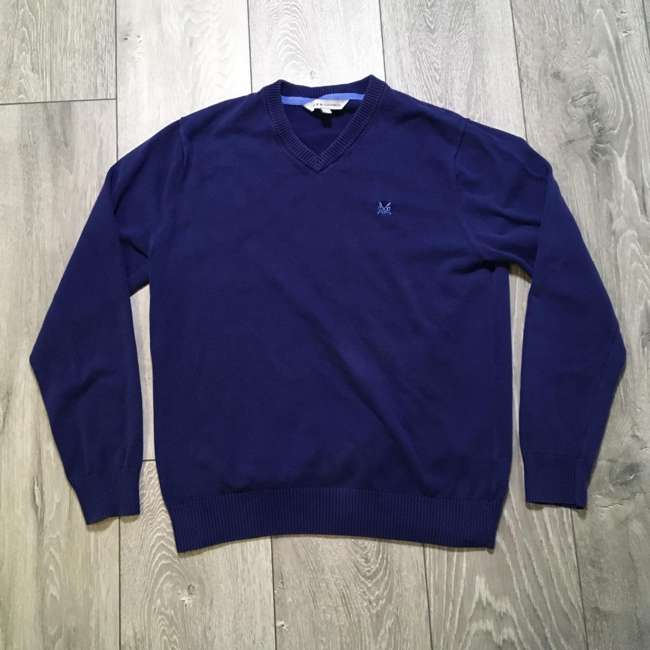 Crew clothing blue v-neck cotton sweatshirt - size... - Depop