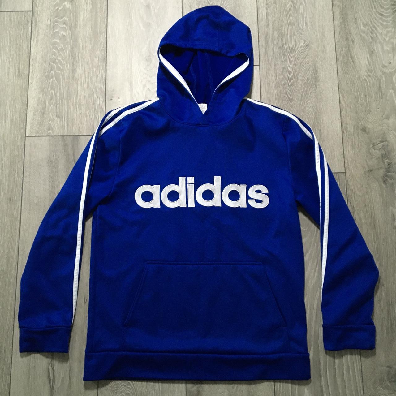 Adidas Kids Blue Pullover Hoodie - Youth XL 18/20... - Depop