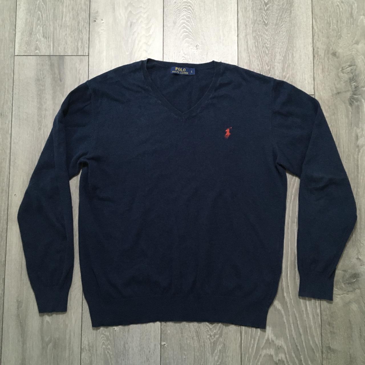 Ralph Lauren Jumper Mens Large Blue Cotton Tight... - Depop