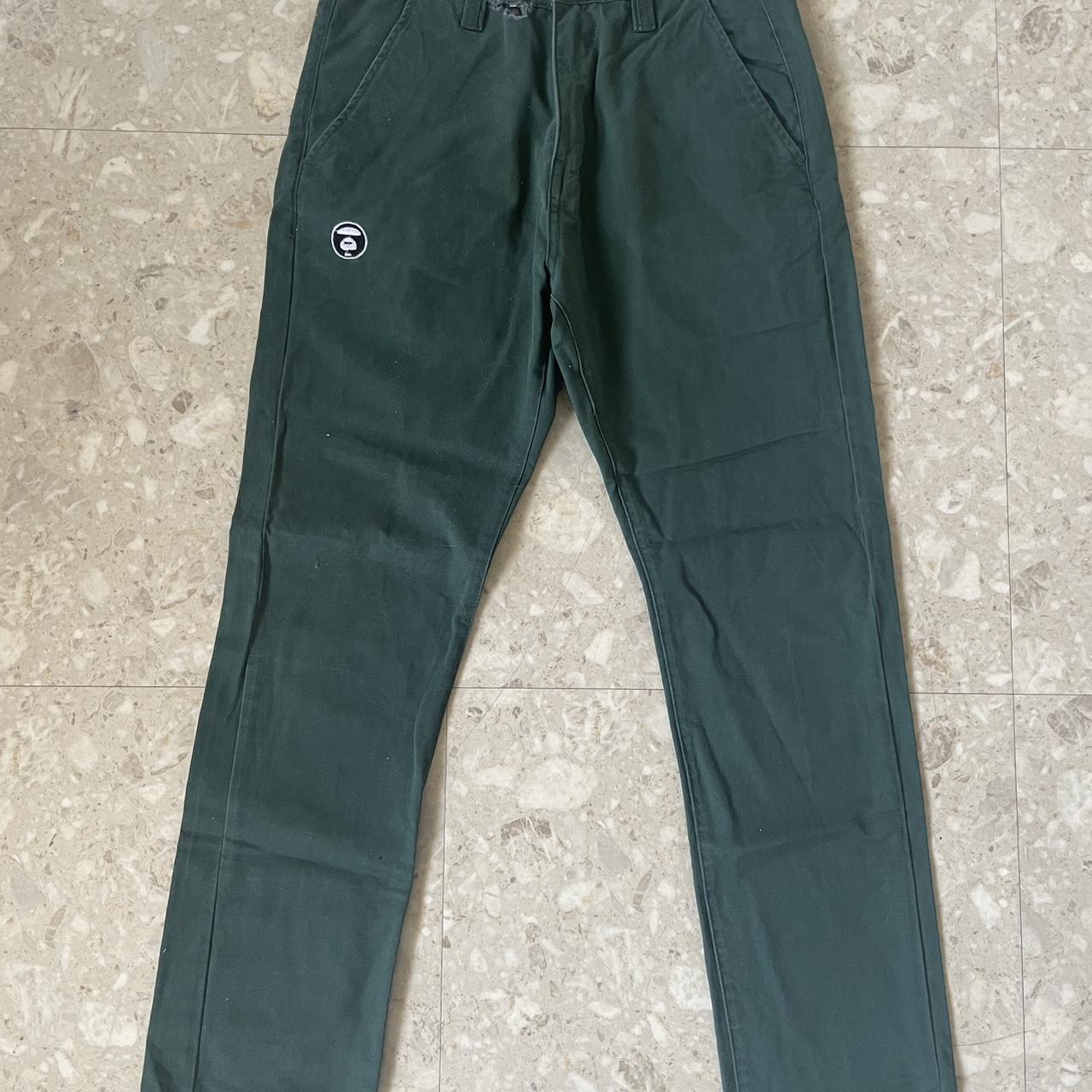 Bape green cotton straight leg pants, Bape print... - Depop