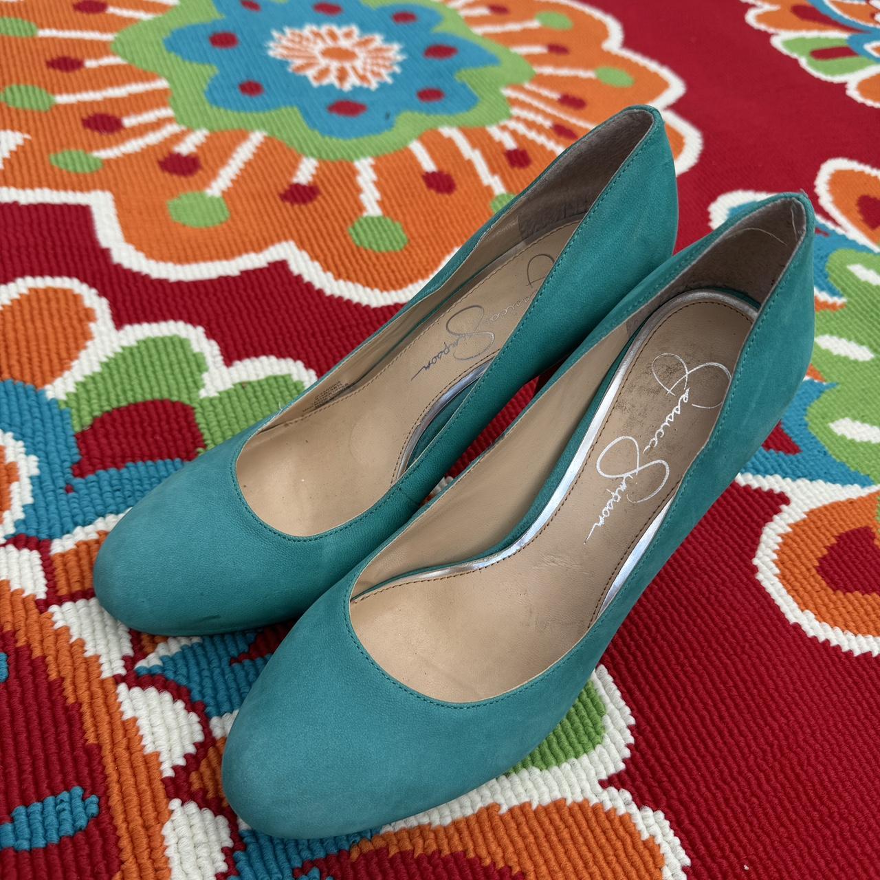 TEAL HEELS JESSICA SIMPSON HEELS HAVE LOTS OF WEAR Depop