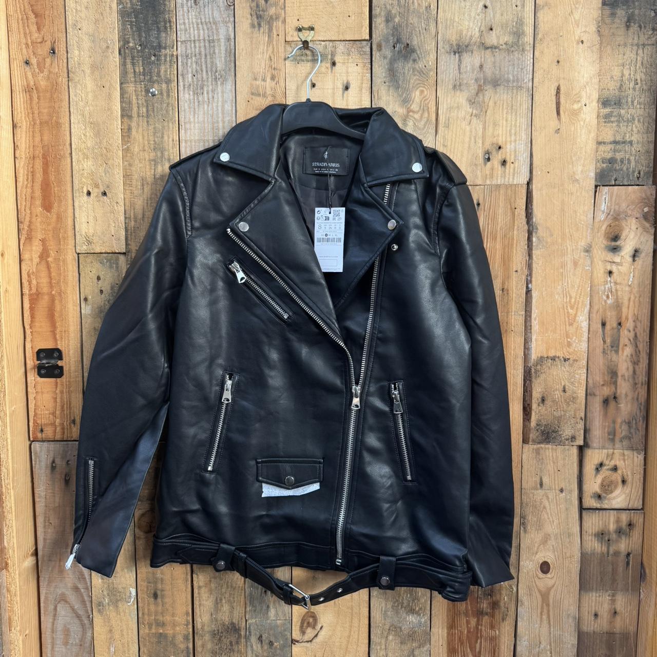 Stradivarius faux leather biker jacket Depop