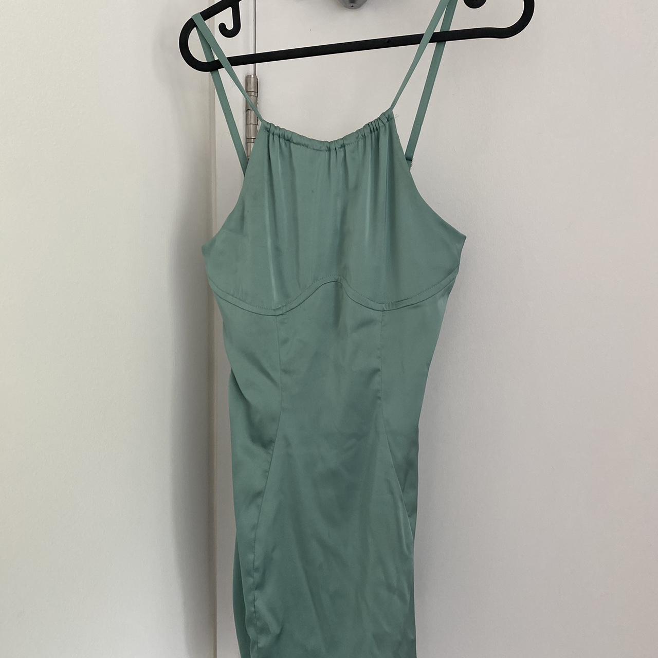 Oh Polly green satin high neck dress Bodycon fit... - Depop