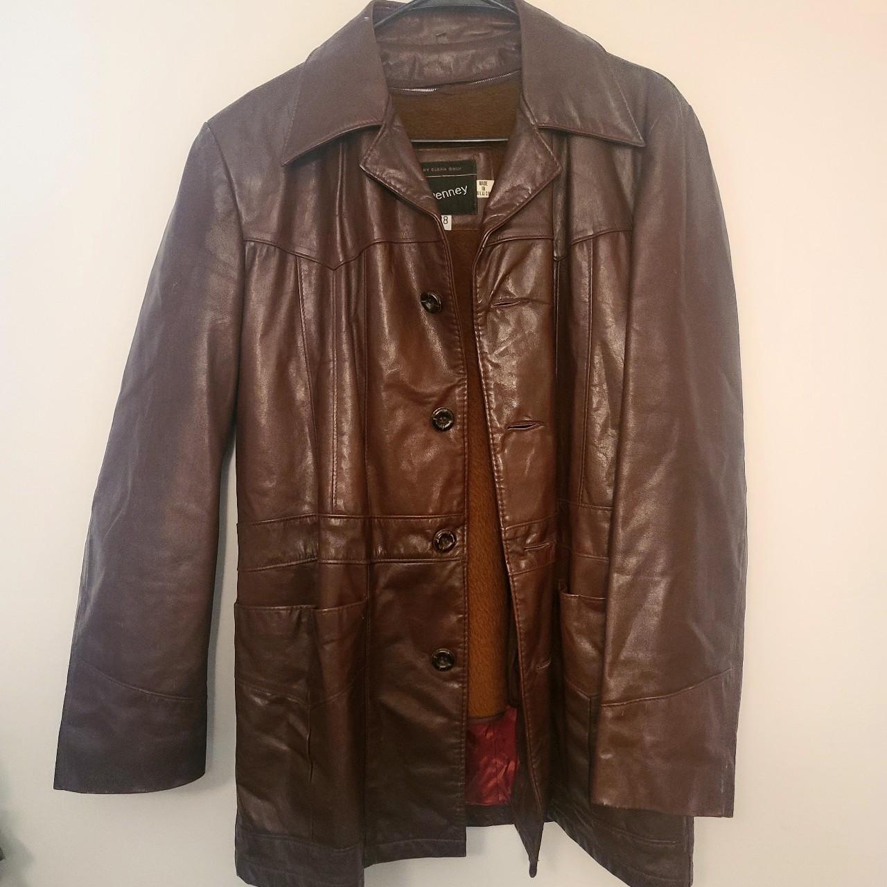 Vintage 70s JC Penny Brown Leather Jacket Fur lined... - Depop