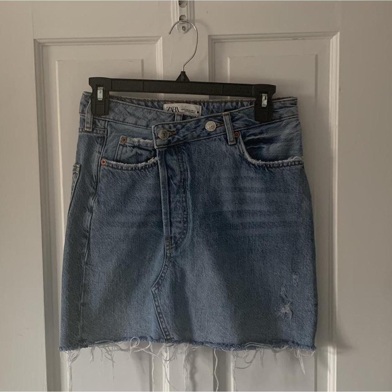 Zara Asymmetrical Waist Mini Jean Denim Skirt Depop