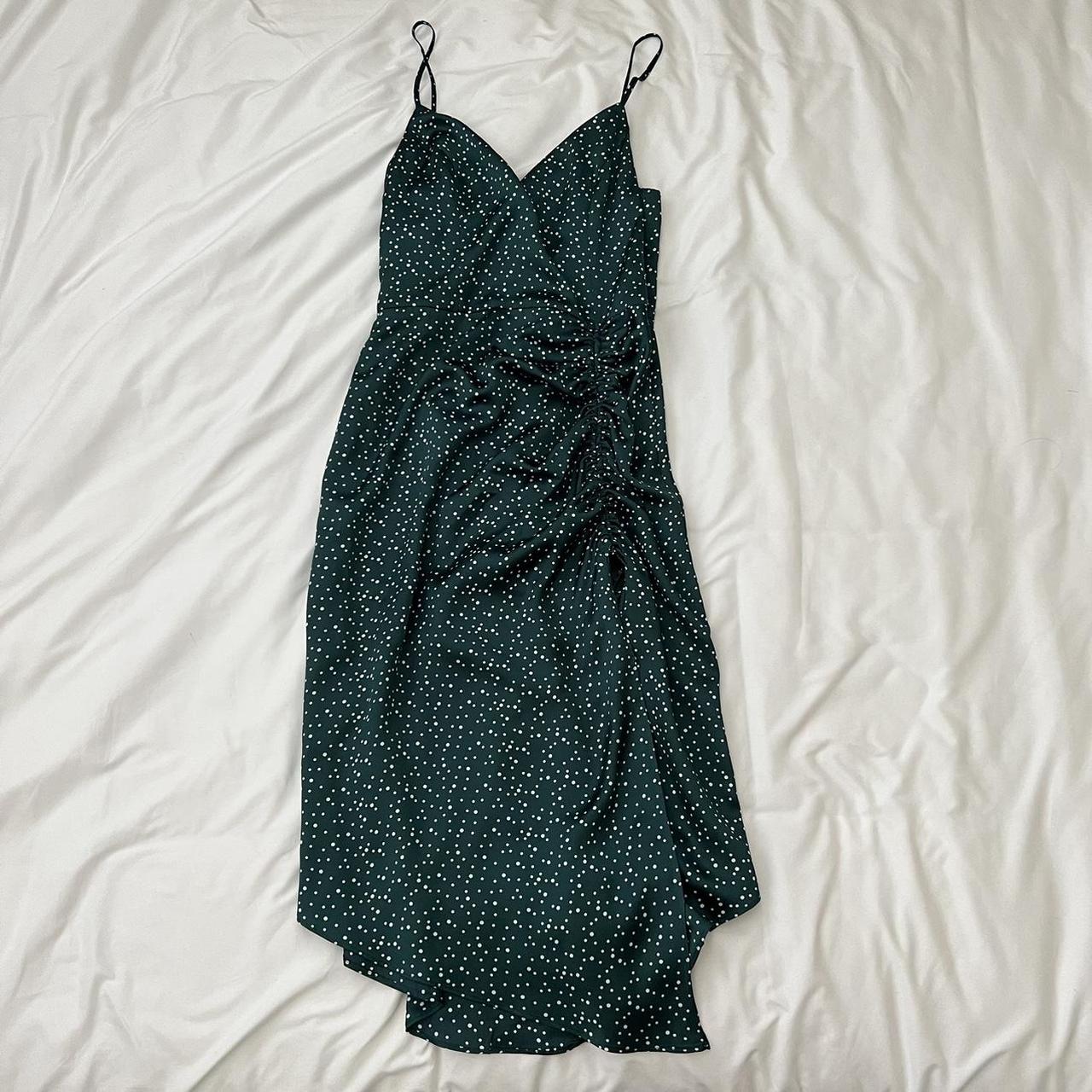 Brandy Melville midi dress in dark green and white - Depop