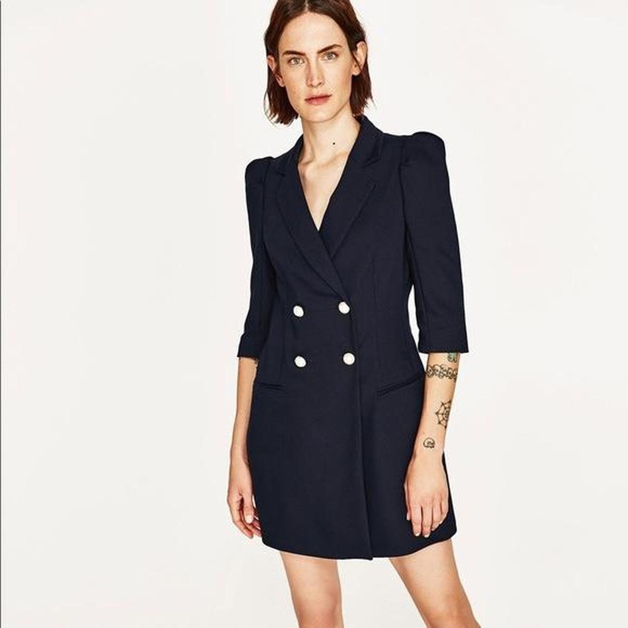 Luftpost Depression Påstand Navy blue double breasted blazer dress with pearl... - Depop